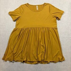 Zenana Outfitters Women’s XL Mustard Yellow Babydoll Tunic Short Sleeve Stretch